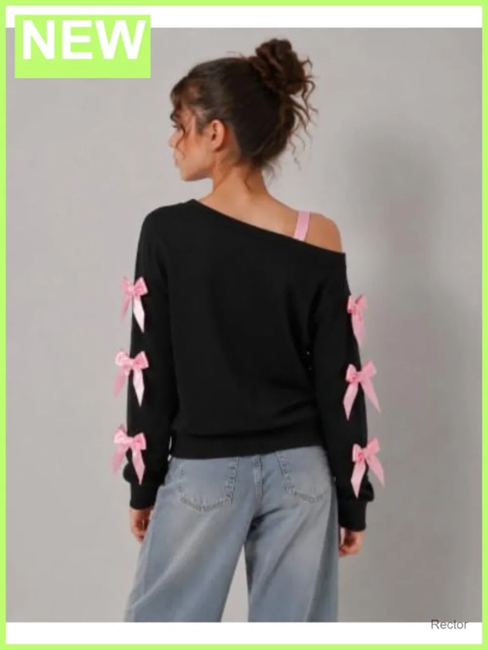 Girls Off Shoulder Bow Graphic Long Sleeve Sweatshirt Pullover Top